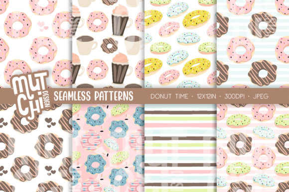 Cute Donuts and Coffee Seamless Patterns