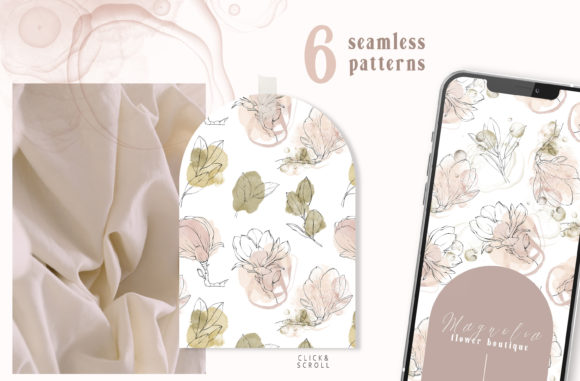 Line Art Magnolia Seamless Patterns: A Versatile Design Resource