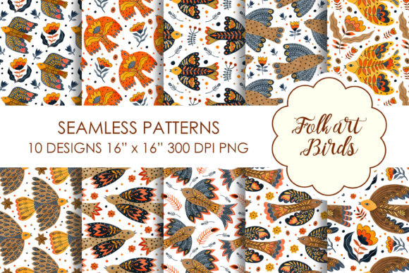 Seamless Patterns Folk Art Birds