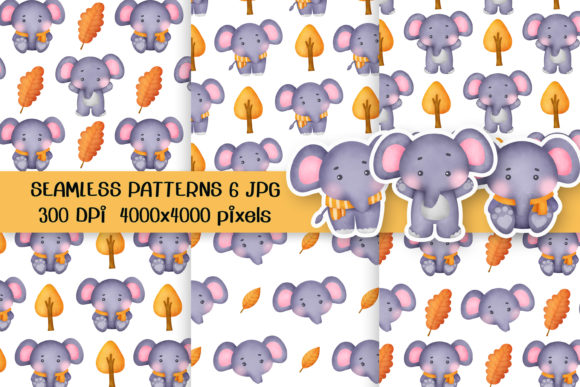 Watercolor Elephants Seamless Patterns