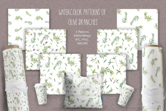 Watercolor Olives Seamless Patterns. Dig