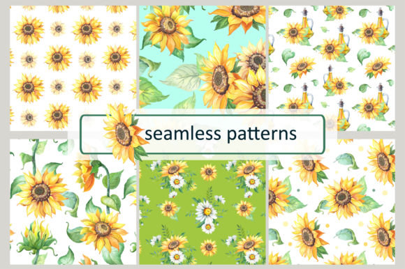 Watercolor Sunflower, Chamomile Patterns: A Versatile Artistic Resource for Creative Projects