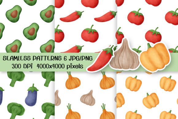 Watercolor Vegetable Seamless Patterns